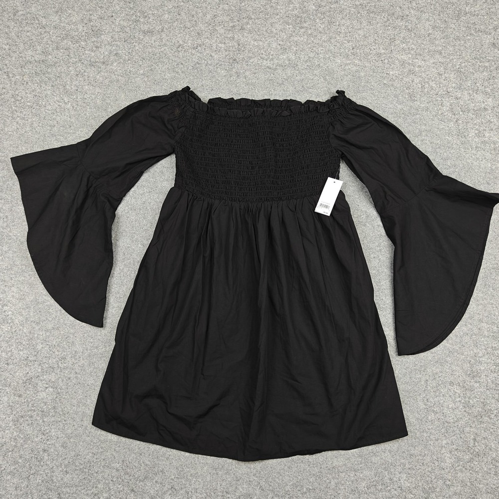 BP Dress Womens Juniors Small‎ Black Off Shoulder Smocked Bell Sleeve Mini New